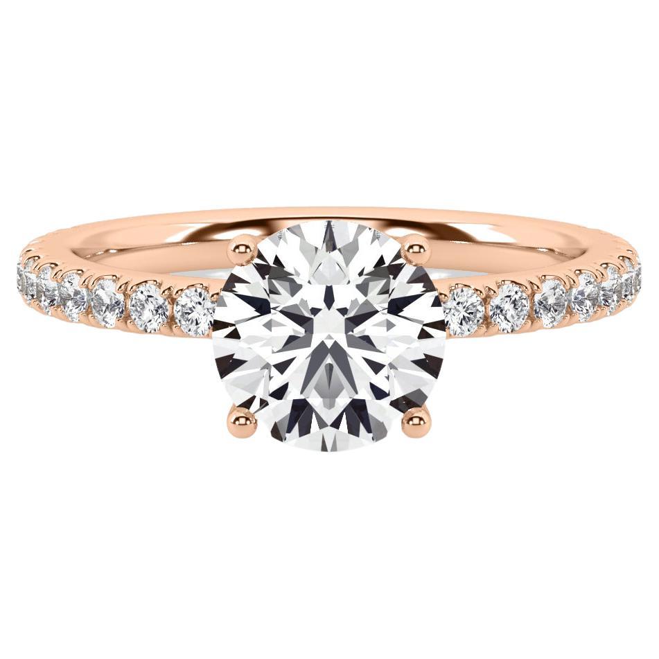 3 Carat Round Diamond Engagement Ring with Delicate Pave Setting Rose Gold For Sale