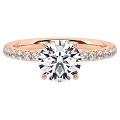 3 Carat Round Diamond Engagement Ring with Delicate Pave Setting Rose Gold