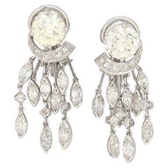 3 Carat Round & Marquise Cut Natural Diamond Chandelier Drop Earrings