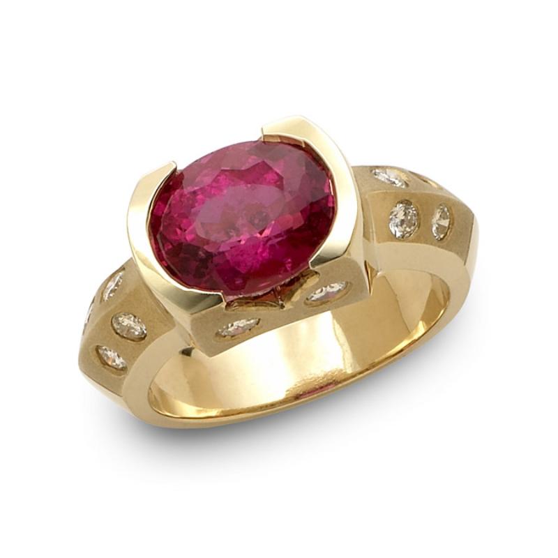 Moderne Rubélite 3 carats et diamant en or jaune 14 carats, Ben Dannie en vente