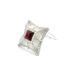 3 Carat Rubellite and RBC Diamond Rock Crystal Gold Brooch Pin