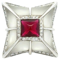 3 Carat Rubellite and RBC Diamond Rock Crystal Gold Brooch Pin