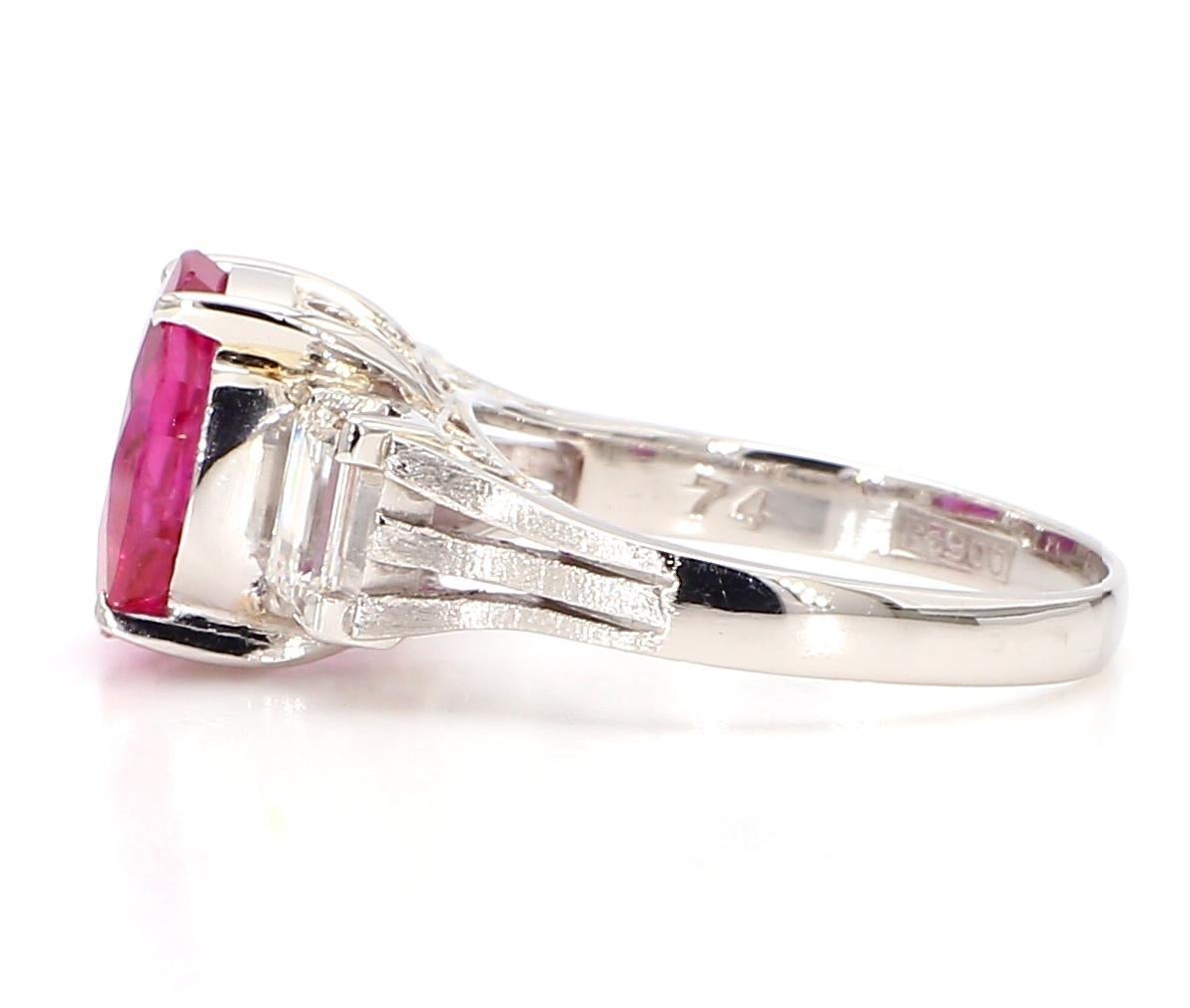 Modern 3 Carat Ruby and 1.2 Carat Diamond Platinum Ring For Sale