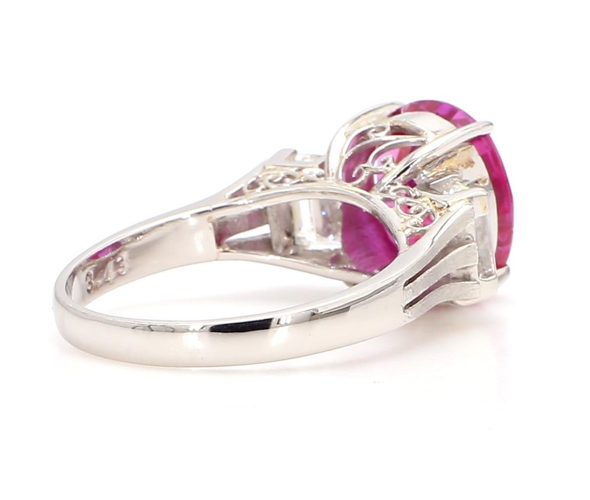 Women's 3 Carat Ruby and 1.2 Carat Diamond Platinum Ring For Sale
