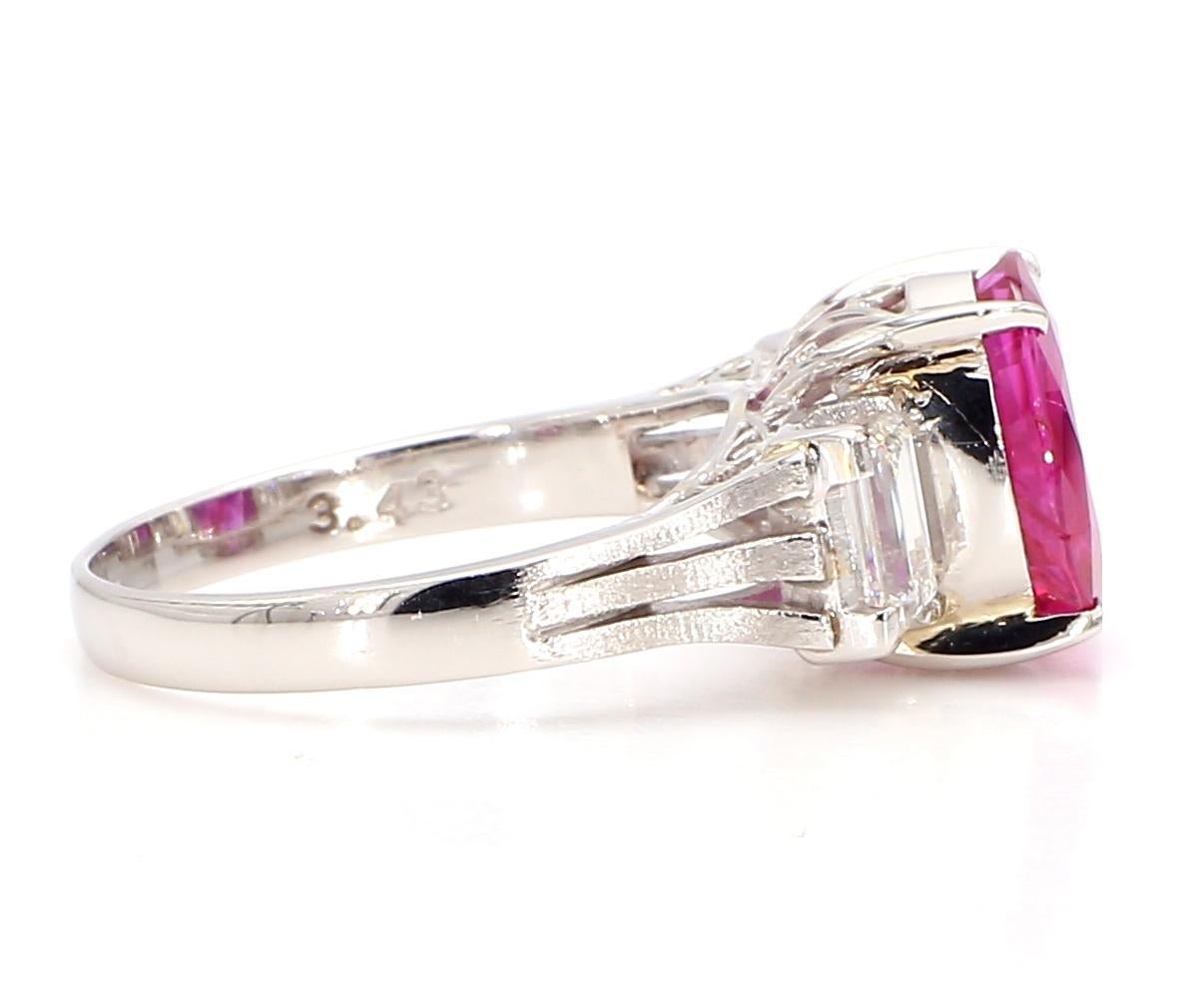 3 Carat Ruby and 1.2 Carat Diamond Platinum Ring For Sale 1