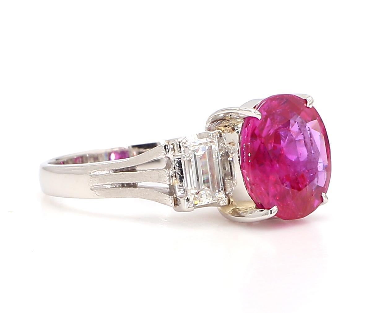 3 Carat Ruby and 1.2 Carat Diamond Platinum Ring For Sale 3