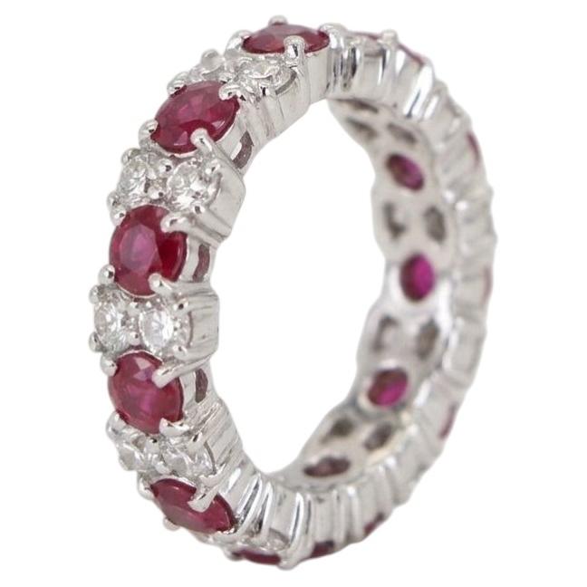 3 Carat Ruby and 2 Carat Diamond Eternity Band in 18k White Gold