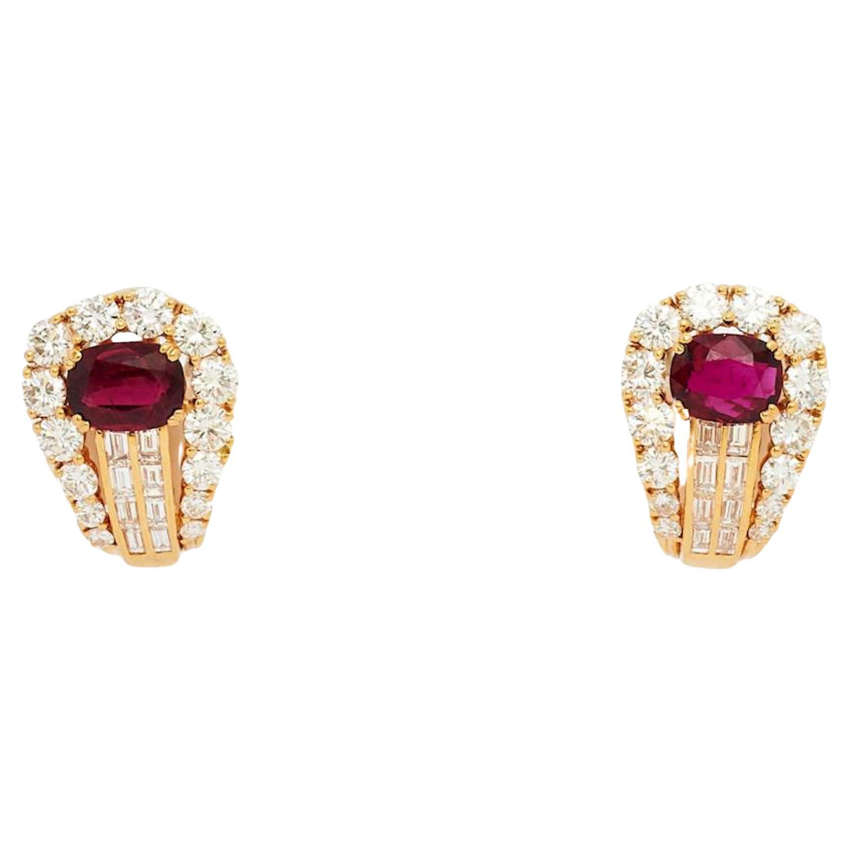 3 Carat Ruby And 3 Carat Diamond Earclips BOSSHARD, Zürich. For Sale
