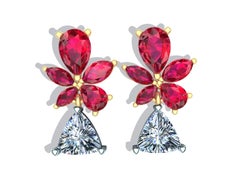 3 Carat Ruby and Diamond Drop Earrings
