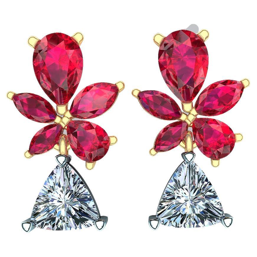 3 Carat Ruby and Diamond Drop Earrings