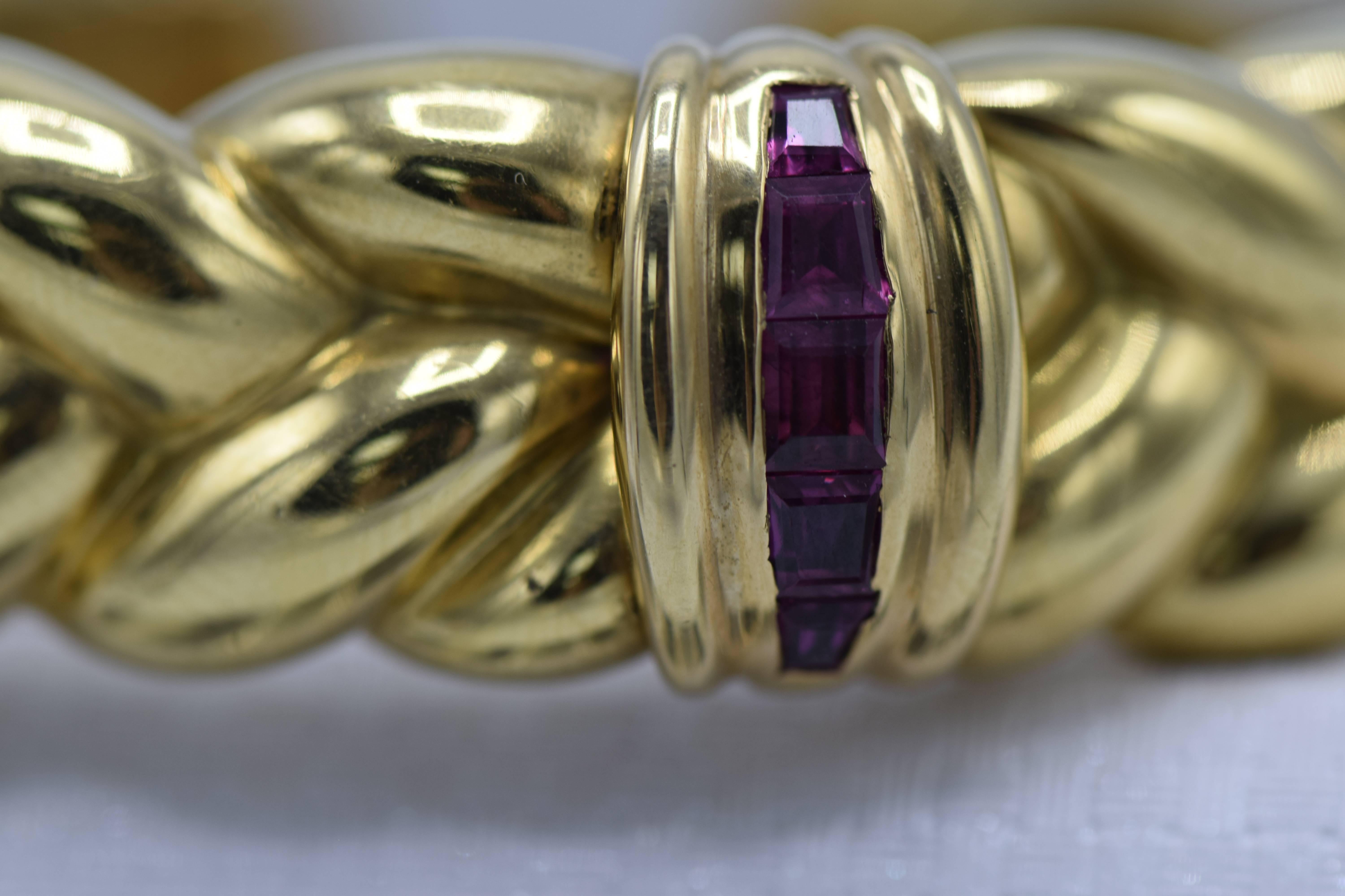 Contemporary 3 Carat Ruby and Gold Bangle Bracelet For Sale