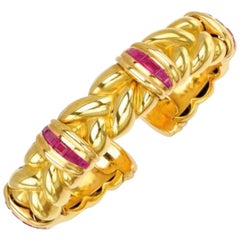 Antique 3 Carat Ruby and Gold Bangle Bracelet