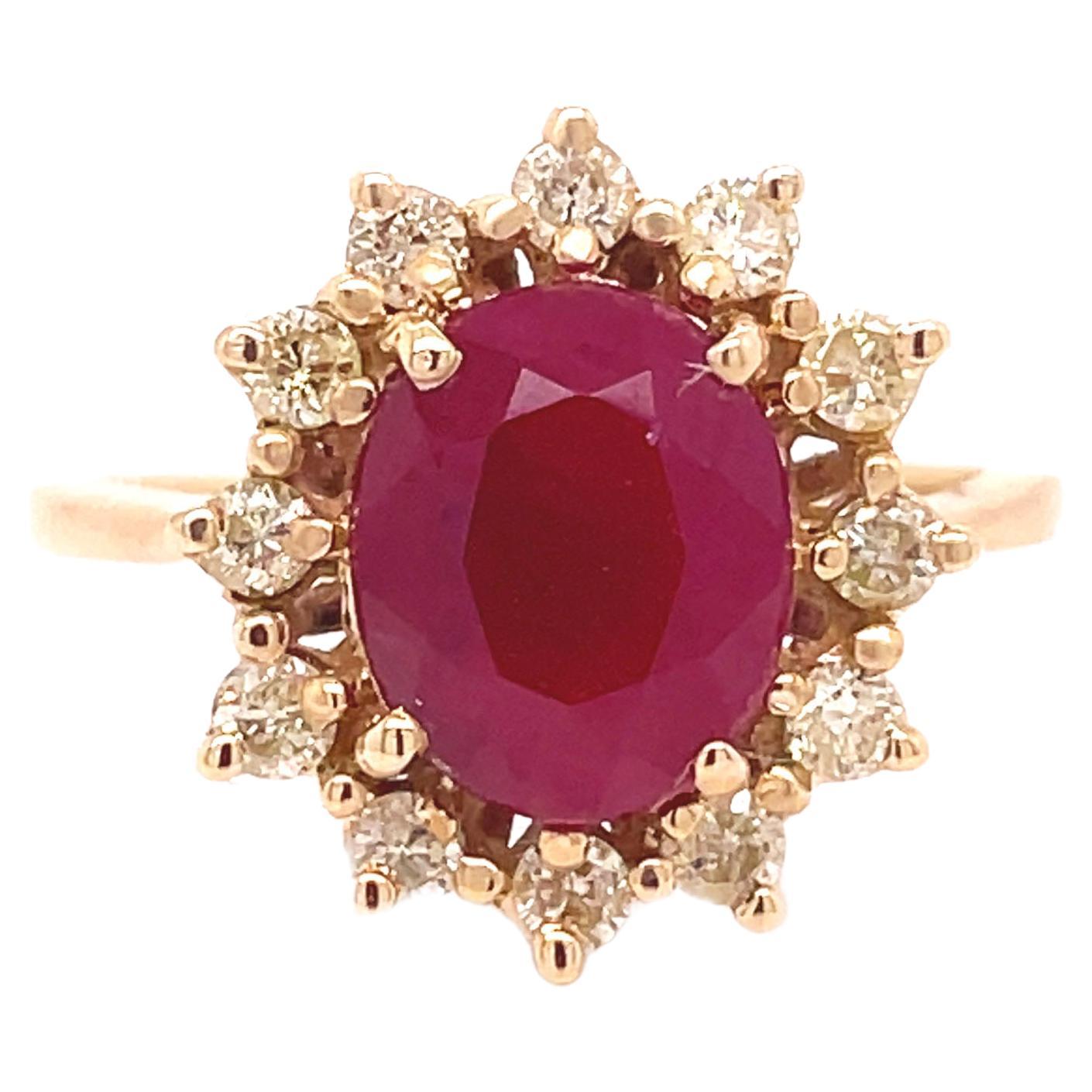3+ Carat Ruby and Light Fancy Yellow Diamond Yellow Gold Ring For Sale