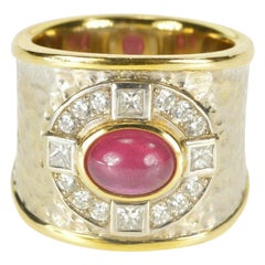 3 Carat Ruby Diamond Two-Tone Gold Band Ring