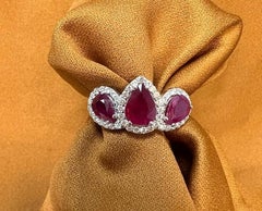 3 Carat Ruby Three Stone Halo Ring