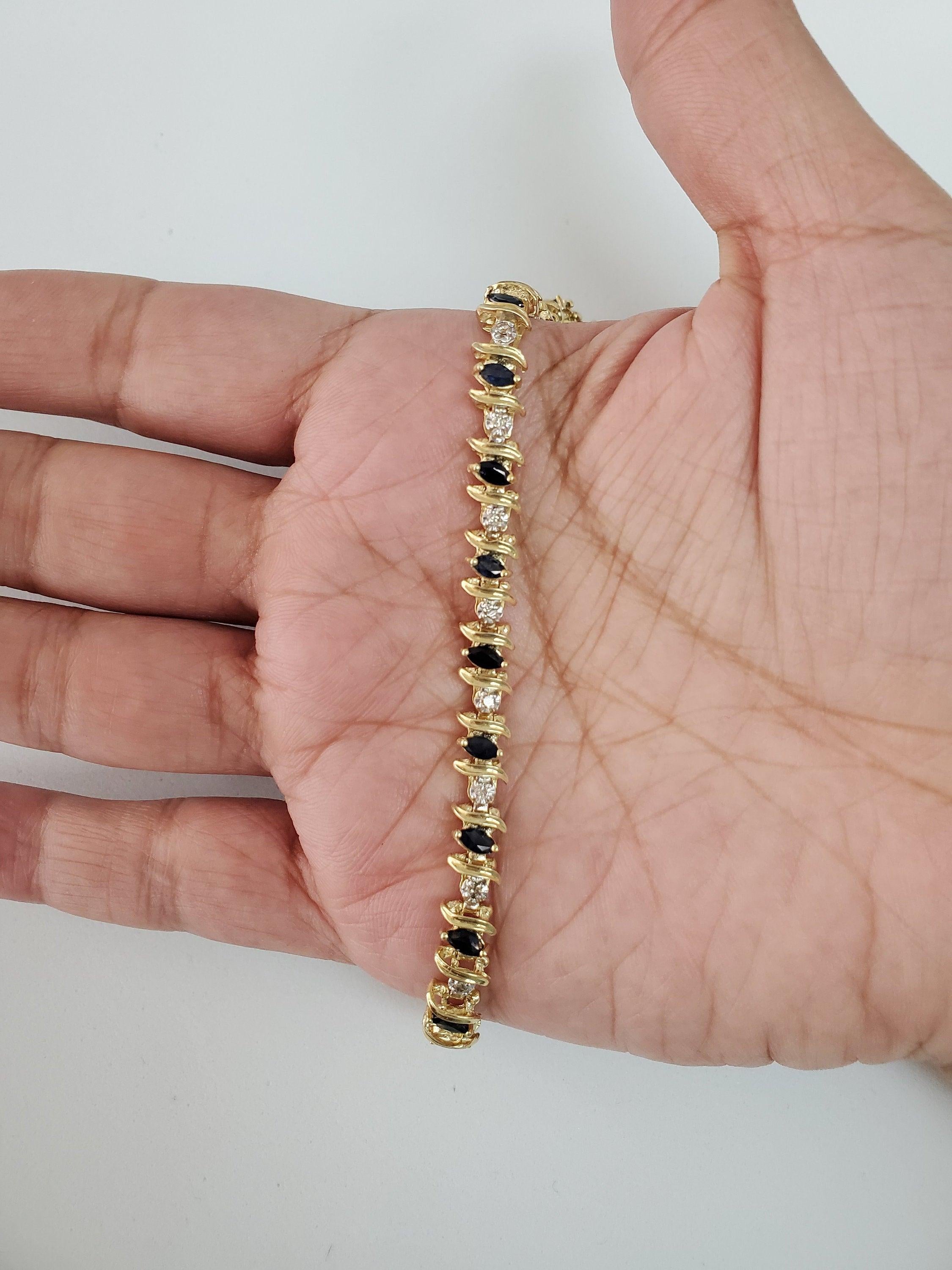 Pulsera de tenis con diamantes y zafiro marquesa estilo S de 3 quilates Corte redondo en venta