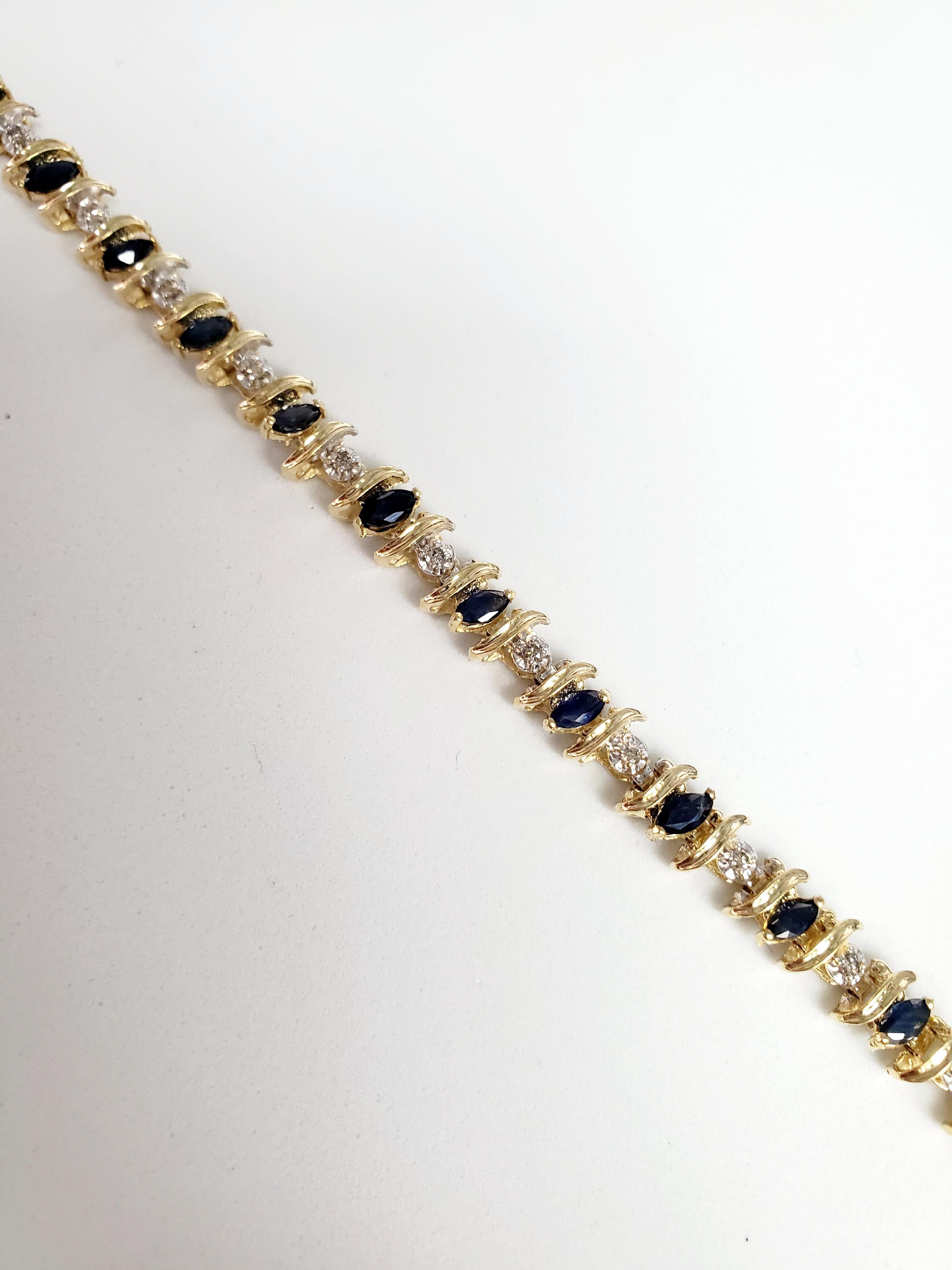 Pulsera de tenis con diamantes y zafiro marquesa estilo S de 3 quilates en Nuevo estado para la venta en Sugar Land, TX