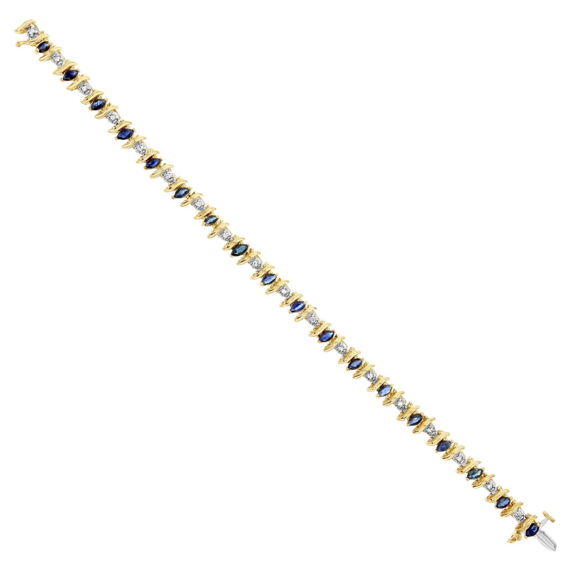 Bracelet tennis style S avec saphirs marquises et diamants de 3 carats