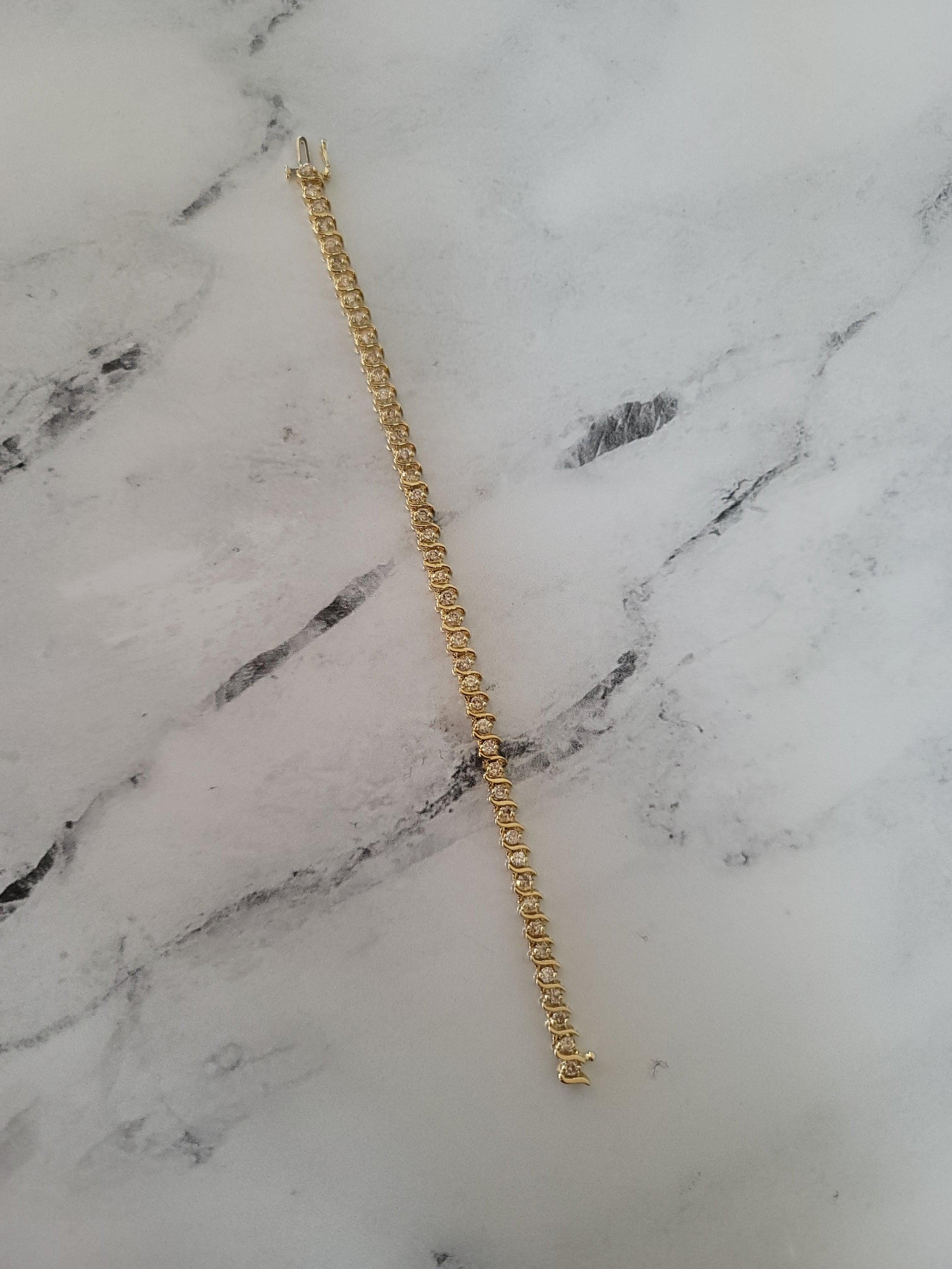 Pulsera Tenis Estilo S 3 Quilates Oro Amarillo 14k Corte redondo en venta