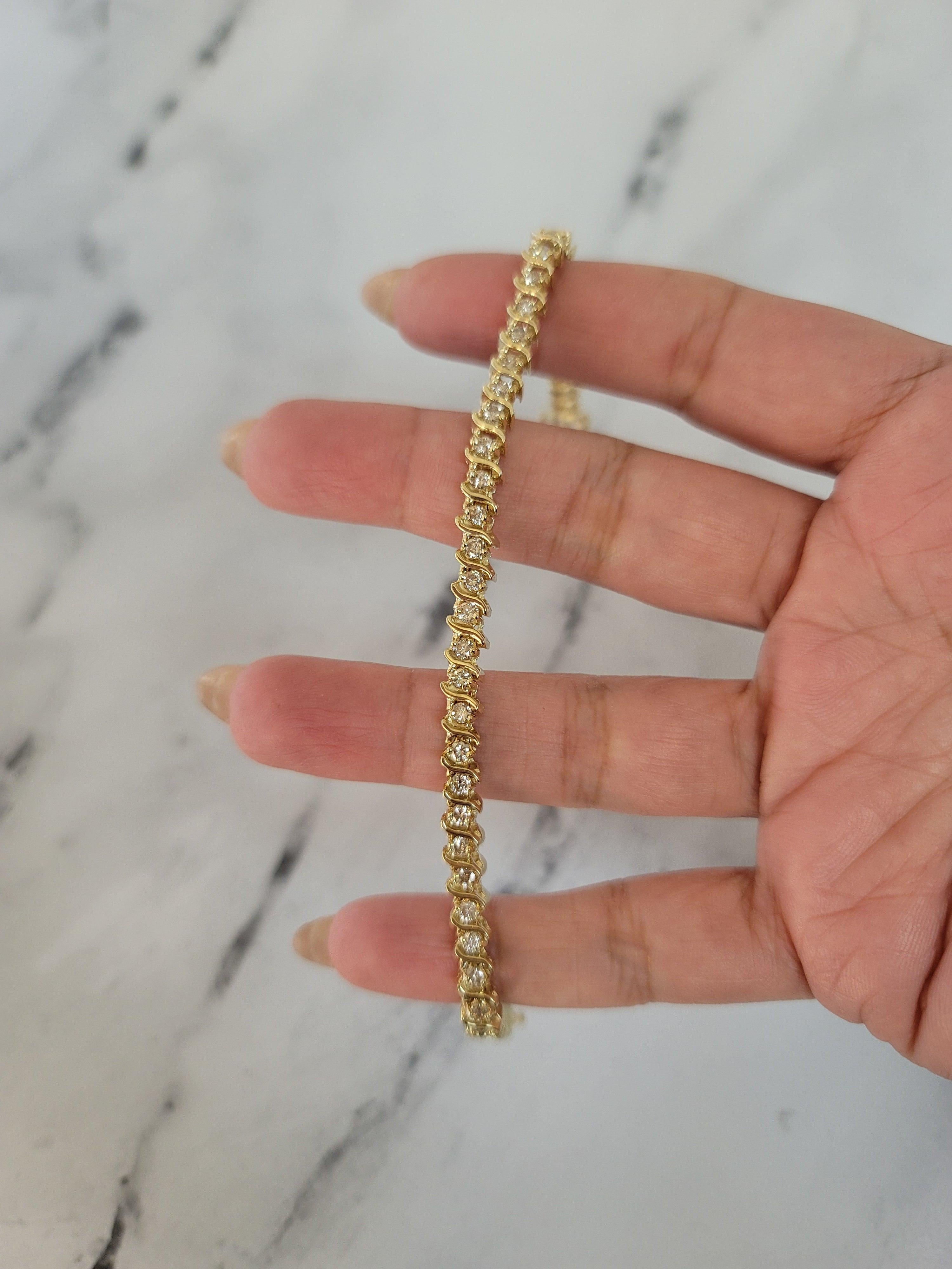 Pulsera Tenis Estilo S 3 Quilates Oro Amarillo 14k en Nuevo estado para la venta en Sugar Land, TX