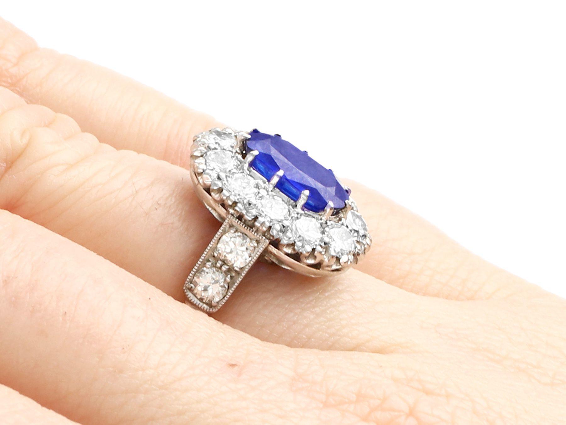 3 Carat Sapphire and 1.83 Carat Diamond White Gold Cluster Ring Circa 1935 In Excellent Condition In Jesmond, Newcastle Upon Tyne