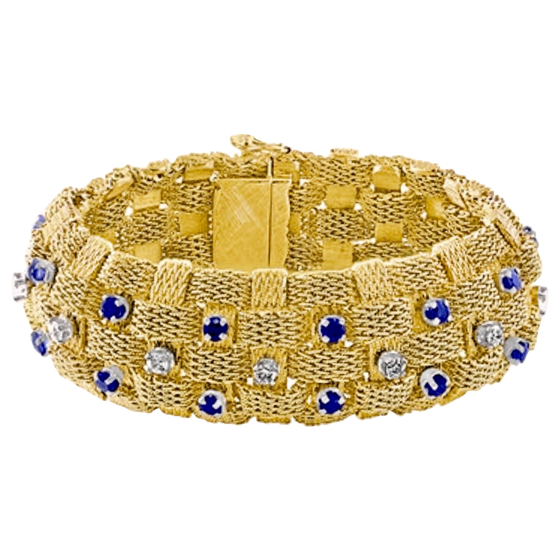 3 Karat Saphir und 2 Karat Diamant-Armband aus 18 Karat Gelbgold 116 Gm im Angebot