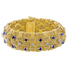 Retro 3 Carat Sapphire and 2 Carat Diamond Bracelet in 18 Karat Yellow Gold 116 Gm