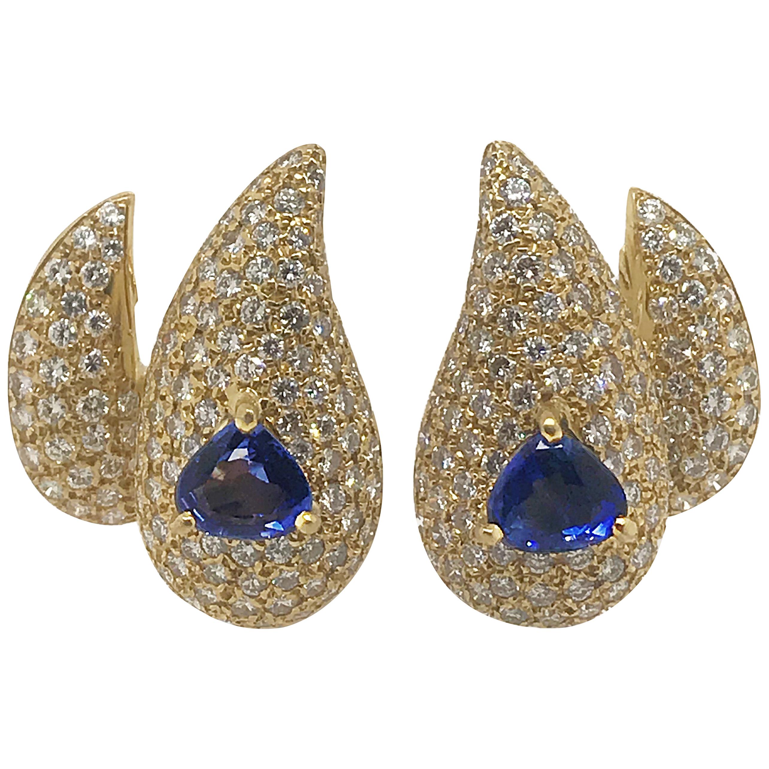 3 Carat Sapphire and Diamond Earrings by Sabbadini For Sale