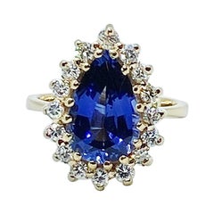 blue sapphire teardrop ring 3 Carat Sapphire and Diamond Teardrop Ring 14 Karat