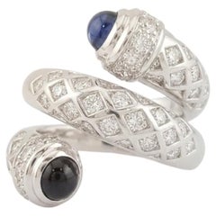 3 Carat Sapphire Diamond Bypass Ring in 18K White Gold