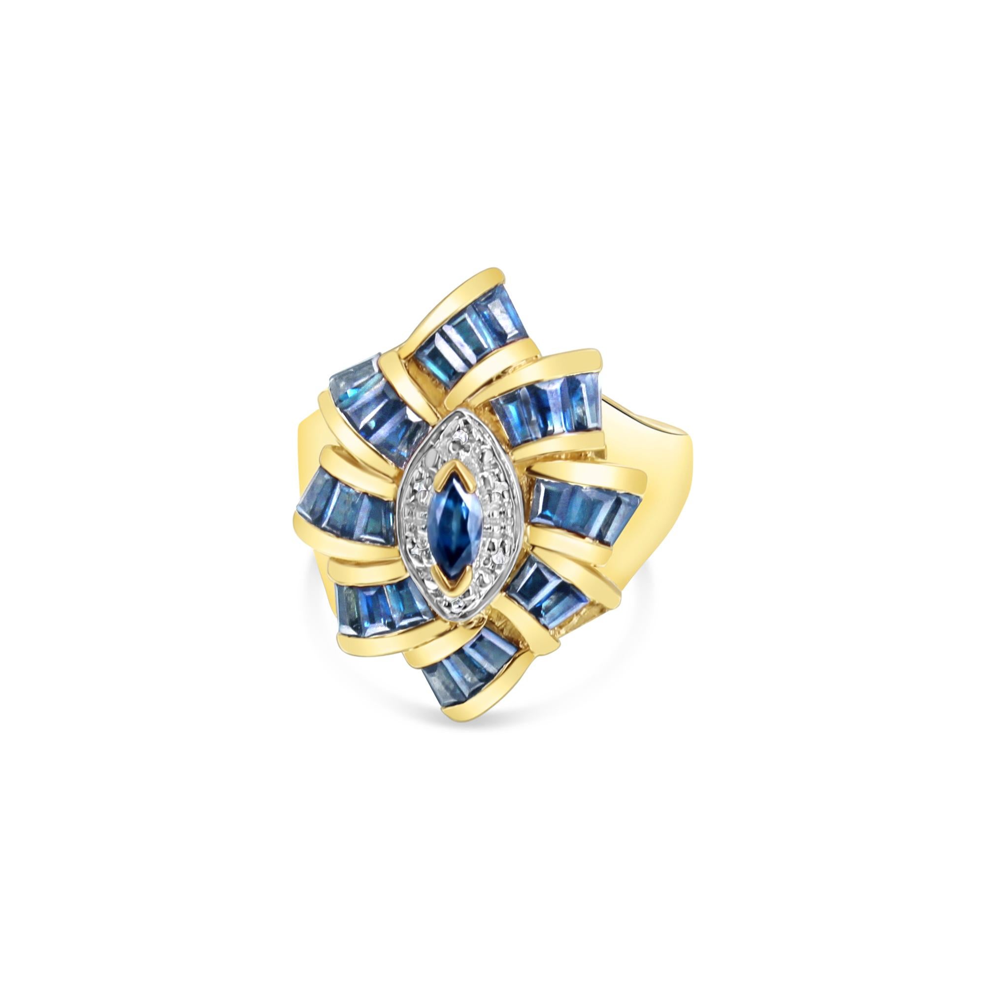 3 Carat Sapphire Diamond Cocktail Ring 10k Yellow Gold In New Condition For Sale In Sugar Land, TX
