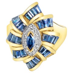 3 Carat Sapphire Diamond Cocktail Ring 10k Yellow Gold