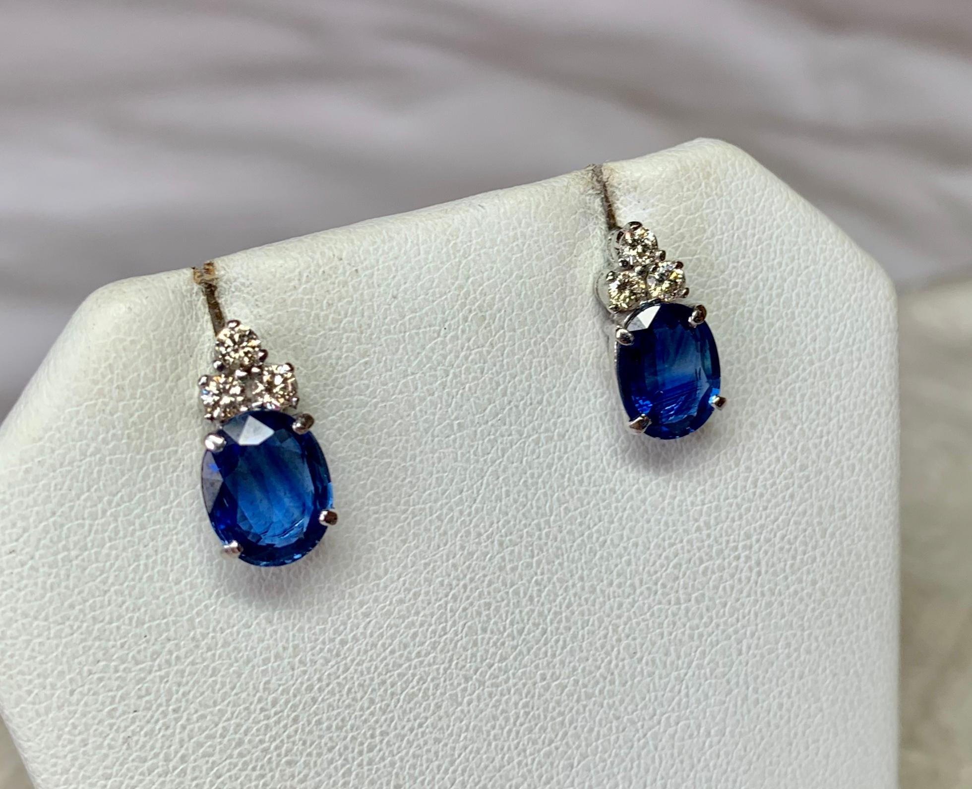 Contemporary 3 Carat Sapphire Diamond Stud Earrings 18 Karat White Gold Wedding