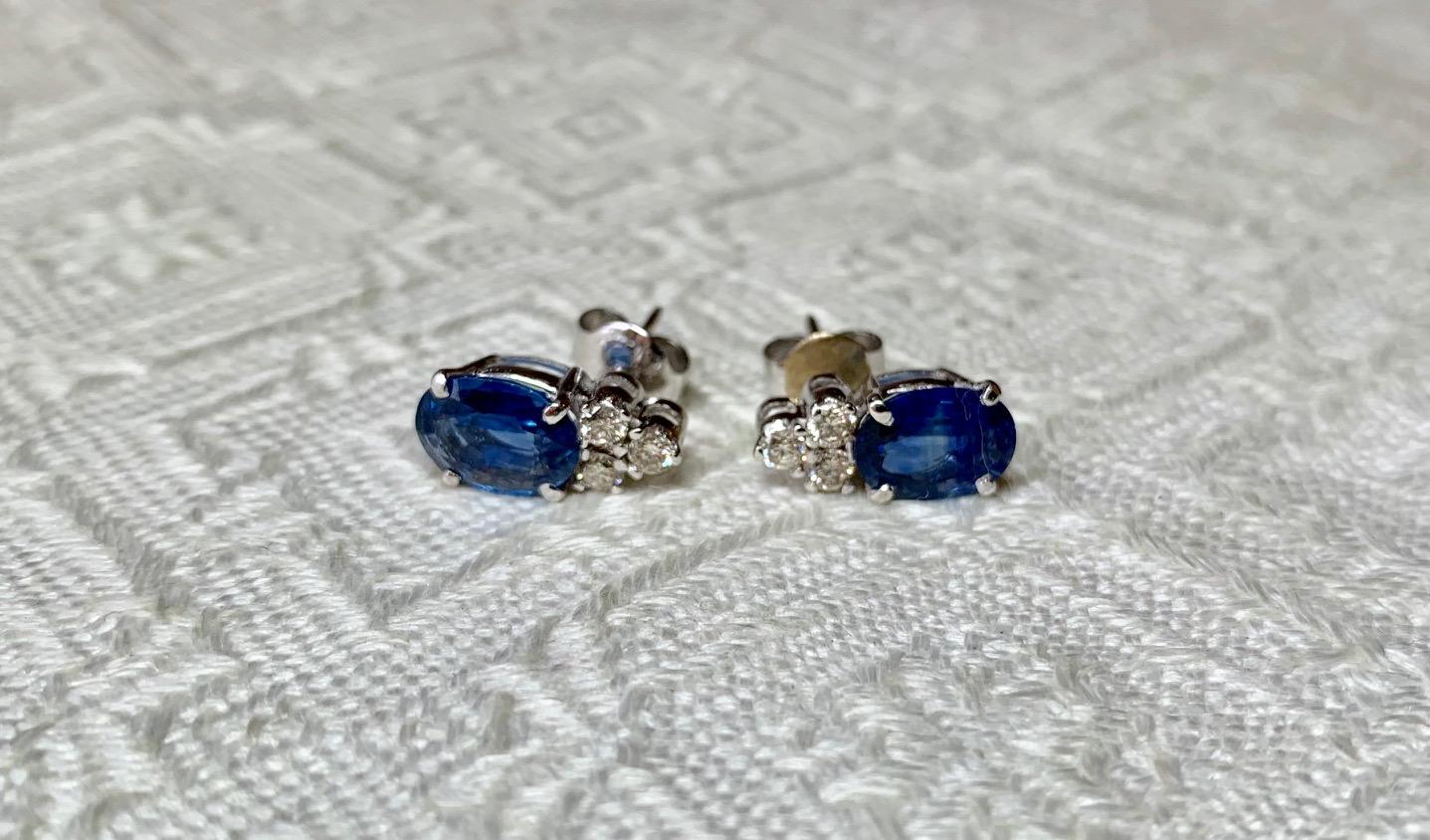 Oval Cut 3 Carat Sapphire Diamond Stud Earrings 18 Karat White Gold Wedding