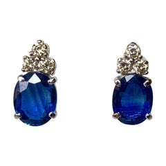 Vintage 3 Carat Sapphire Diamond Stud Earrings 18 Karat White Gold Wedding
