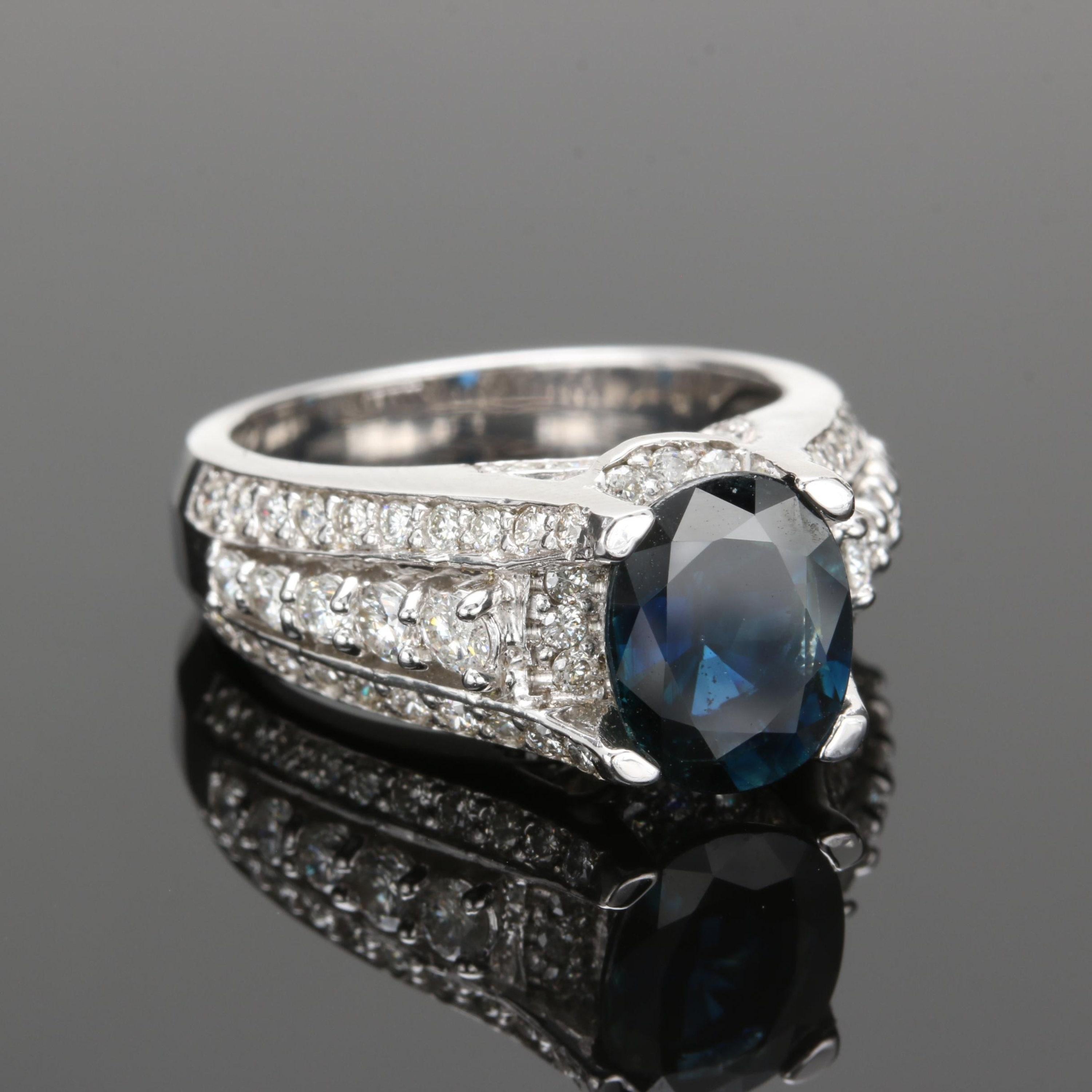 Im Angebot: 3 Karat Saphir Diamant Ehering Weißgold Saphir Mode Statement-Ring () 2