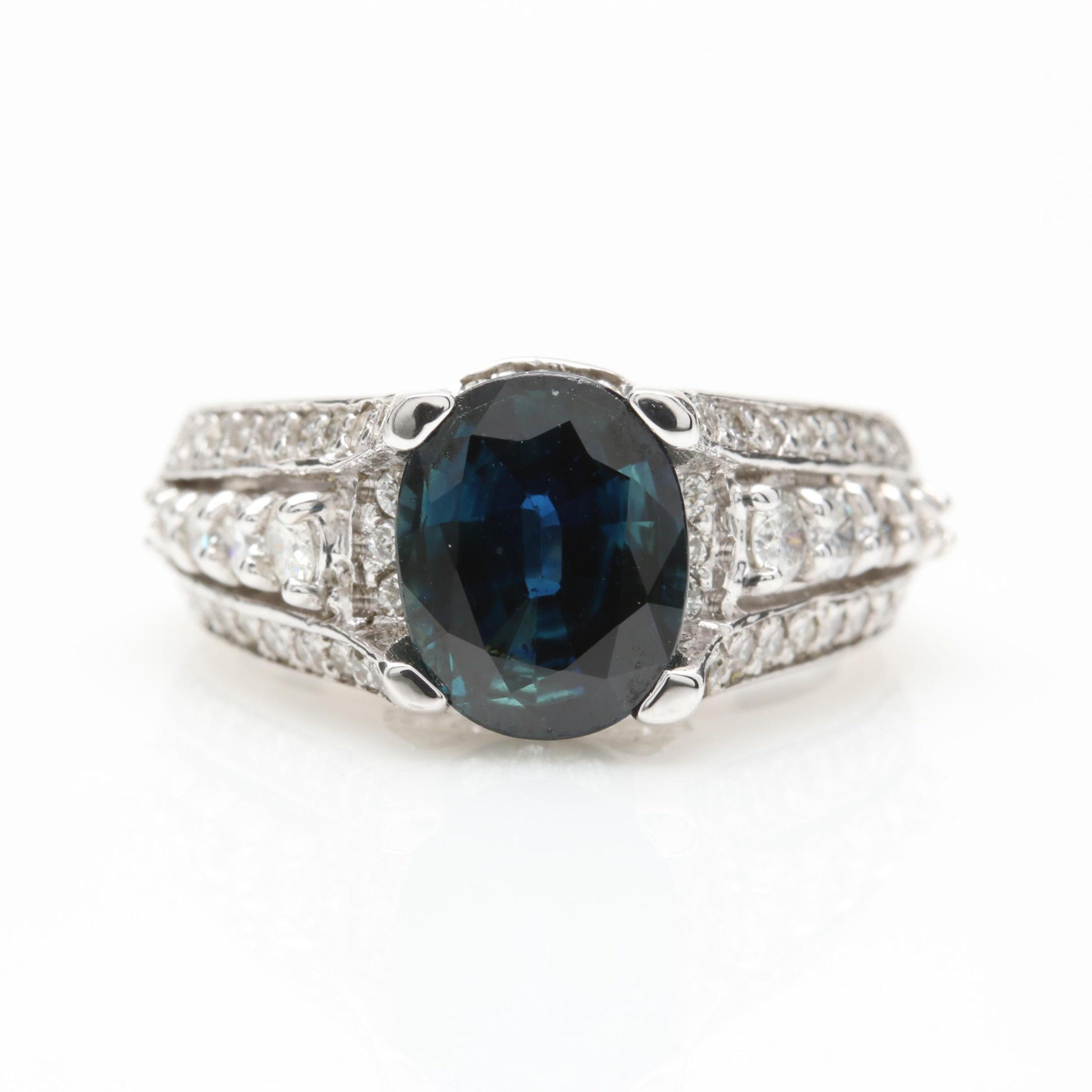 Im Angebot: 3 Karat Saphir Diamant Ehering Weißgold Saphir Mode Statement-Ring () 5