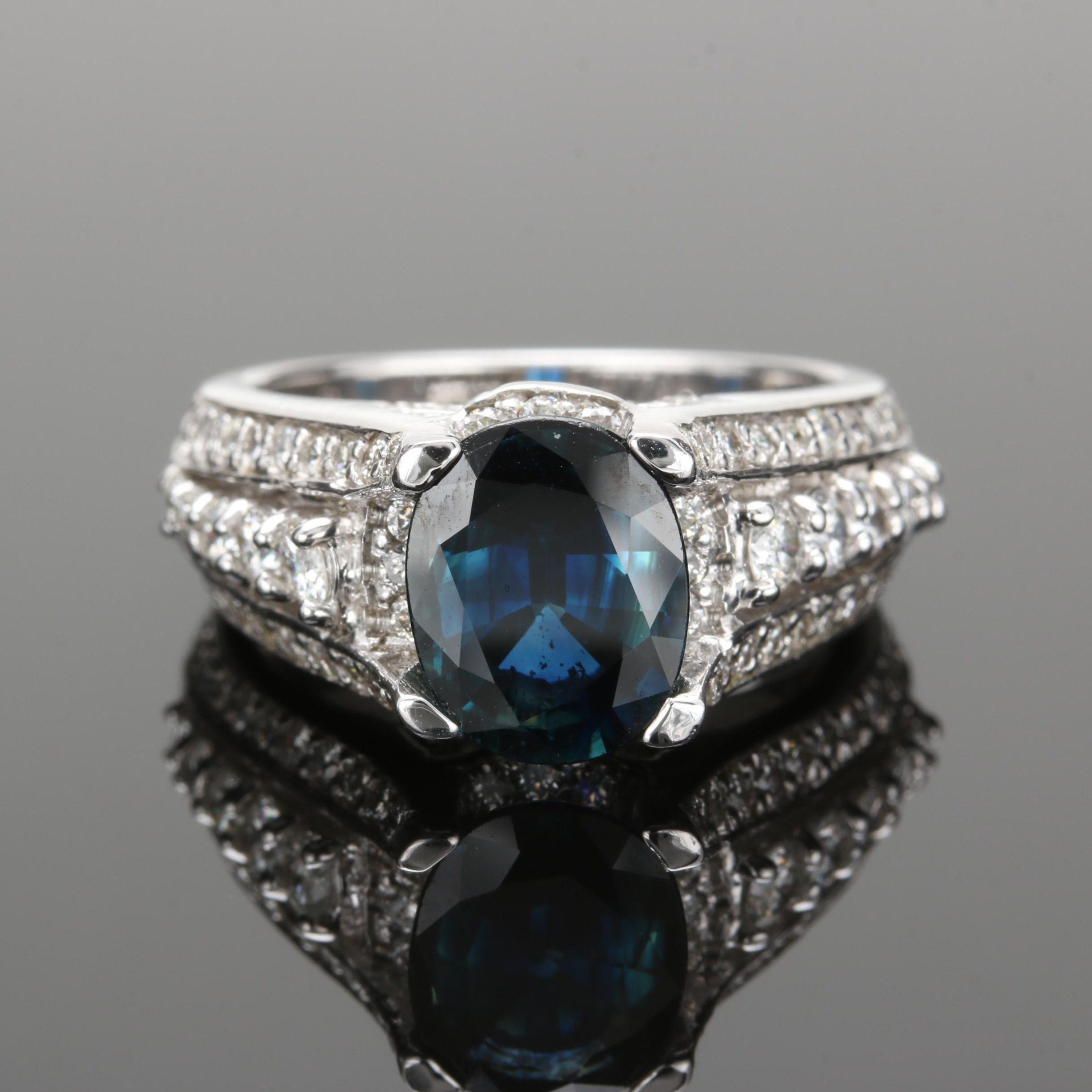 Im Angebot: 3 Karat Saphir Diamant Ehering Weißgold Saphir Mode Statement-Ring () 6