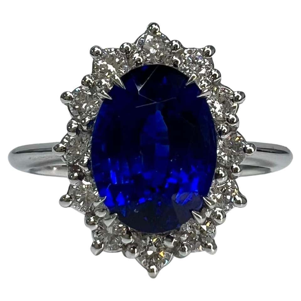 Classic Princess Diana Style Sapphire Diamond Cluster Ring at 1stDibs ...