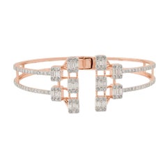 3 Carat SI Clarity HI Color Baguette Diamond Cuff Bangle Bracelet 14k Rose Gold