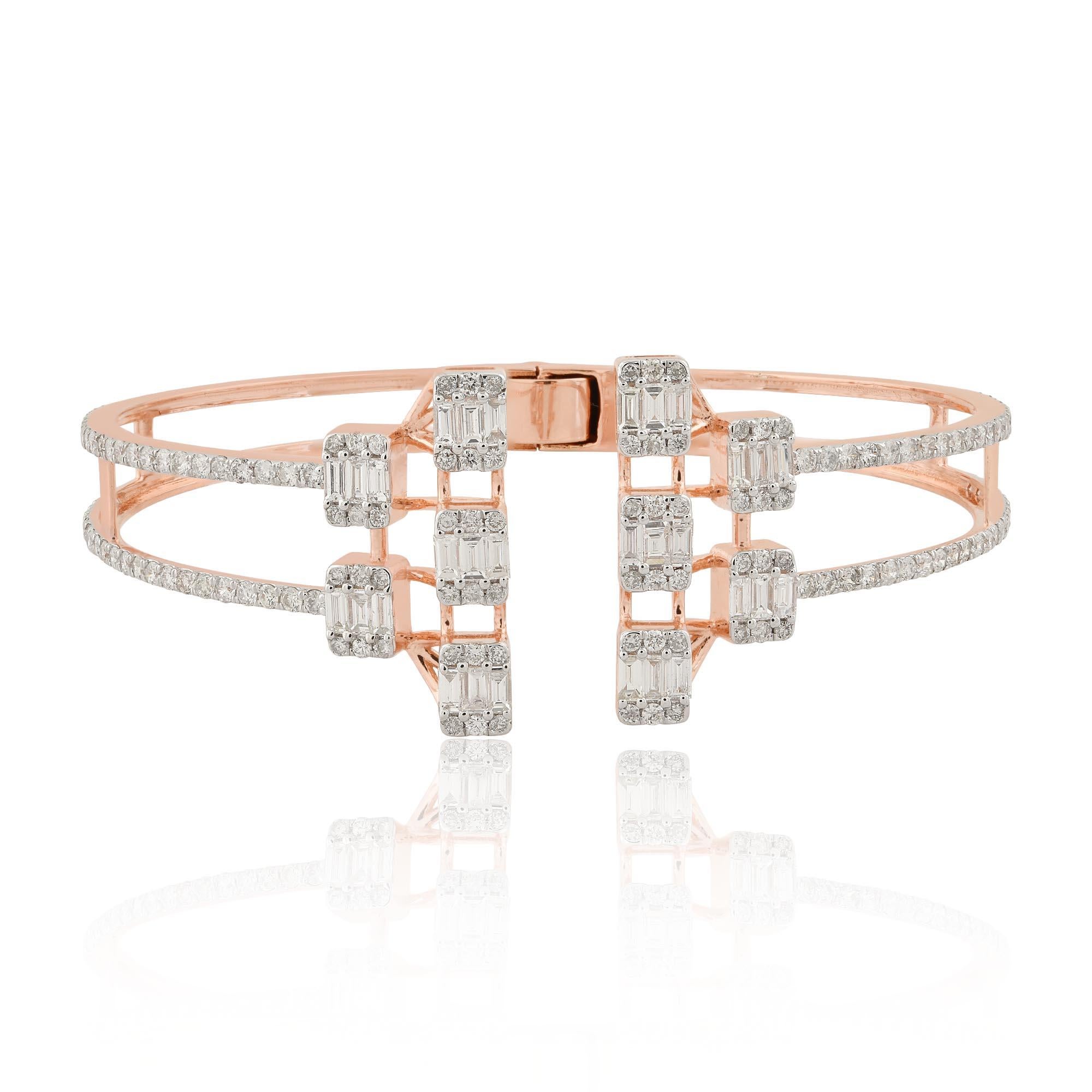 Pulsera de brazalete con diamantes baguette de 3 quilates, claridad SI y color HI, oro rosa de 18k