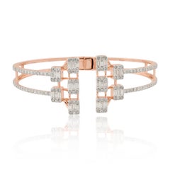 Pulsera de brazalete con diamantes baguette de 3 quilates, claridad SI y color HI, oro rosa de 18k