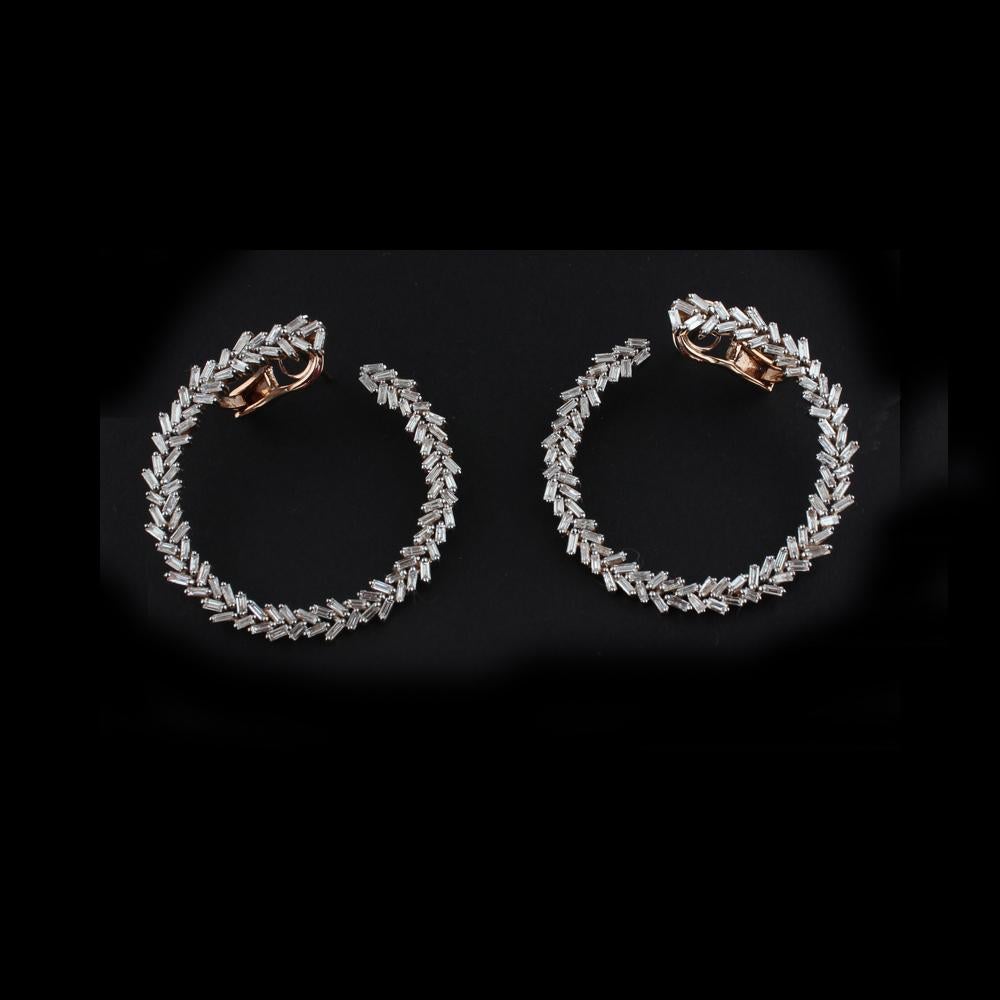 Women's 3 Carat SI Clarity HI Color Baguette Diamond Hoop Earrings 18 Karat Yellow Gold For Sale