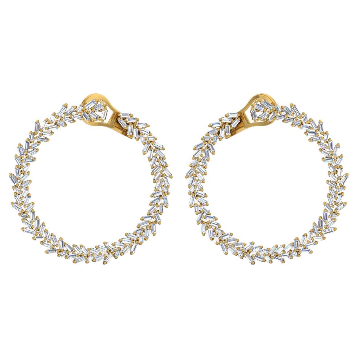 3 Carat SI Clarity HI Color Baguette Diamond Hoop Earrings 18 Karat Yellow Gold