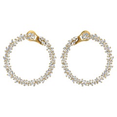 Boucles d'oreilles avec diamant baguette de 3 Carat SI Clarity HI Color en or jaune 18 carats