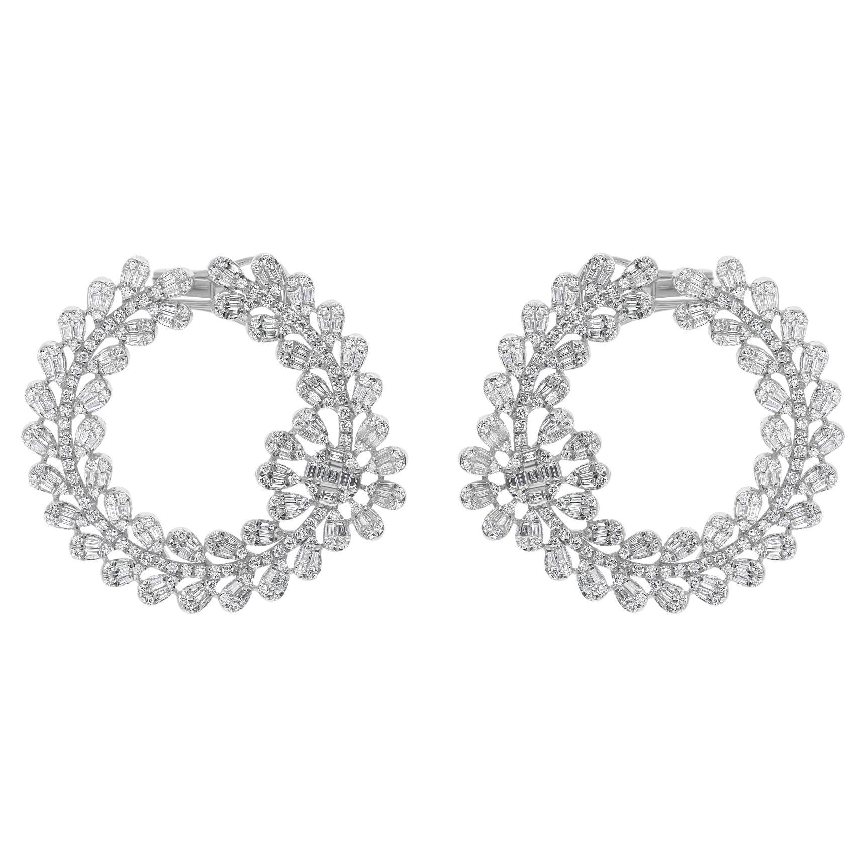 Orecchini di diamanti rotondi Baguette da 3 carati SI Clarity HI Color Oro bianco 18 carati