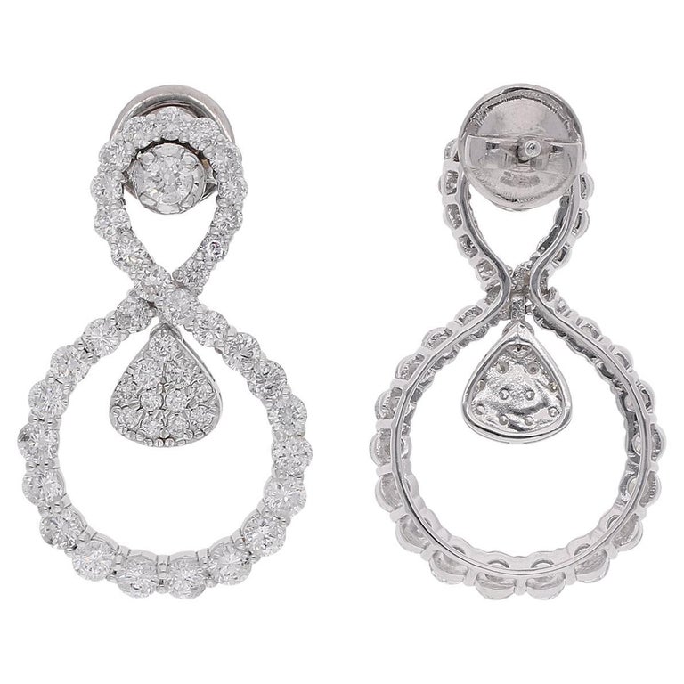 3 Carat CVD Diamond Dangle Earrings 10 Karat White Gold Handmade Fine Jewelry For Sale at 1stDibs