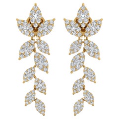 3 Carat SI Clarity HI Color Diamond Pave Leaf Earrings 18 Karat Yellow Gold