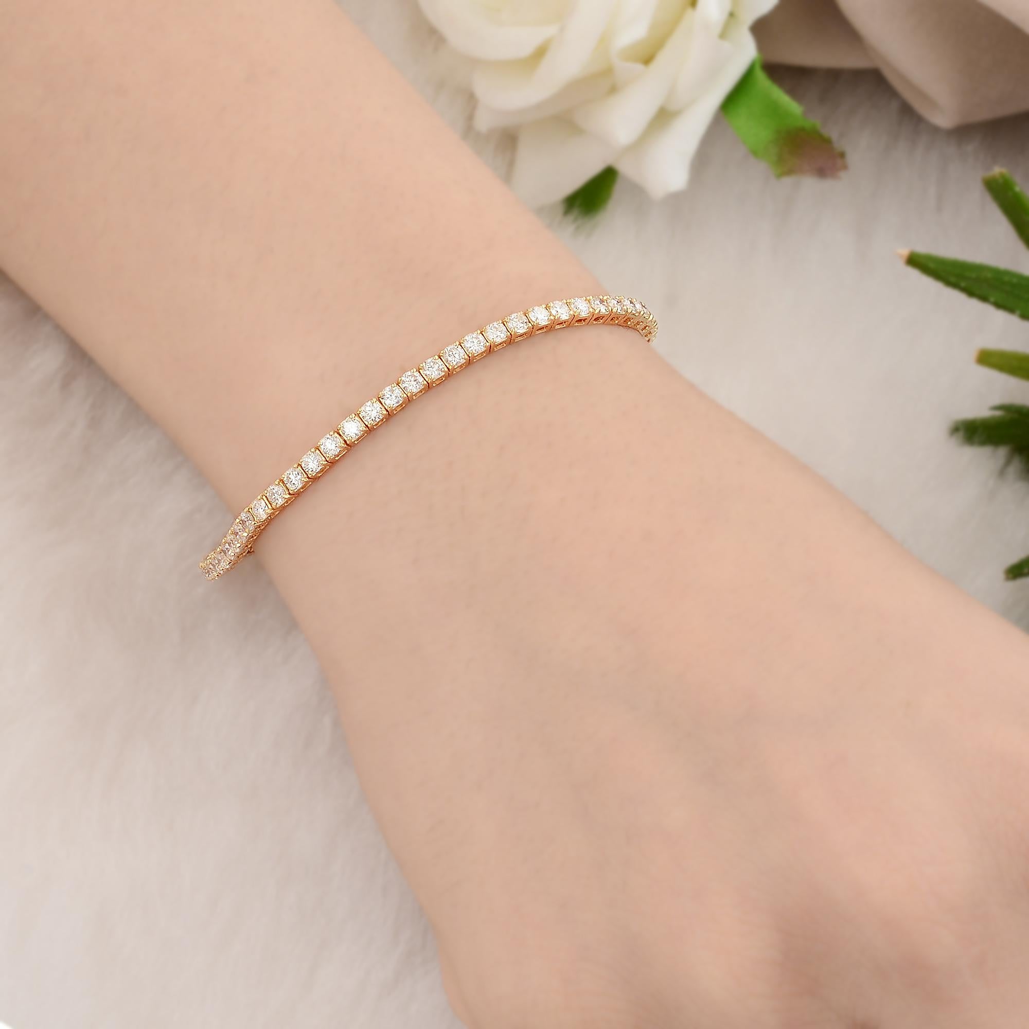 Moderne 3 Carat SI Clarity HI Color Diamond Tennis Bracelet 14k Yellow Gold Fine Jewelry en vente