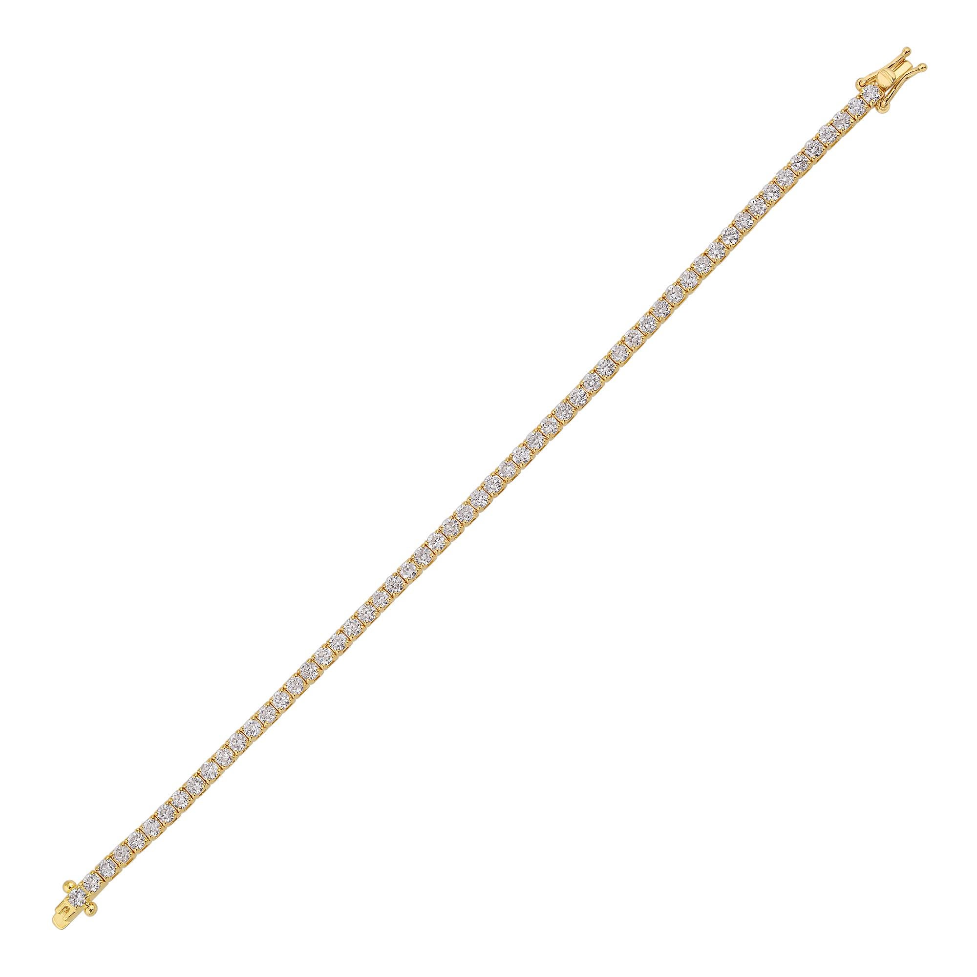 Modern 3 Carat SI Clarity HI Color Diamond Tennis Bracelet 14k Yellow Gold Fine Jewelry For Sale
